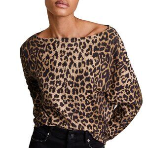 Leopard Print Boatneck Women's Top in Tan and Black